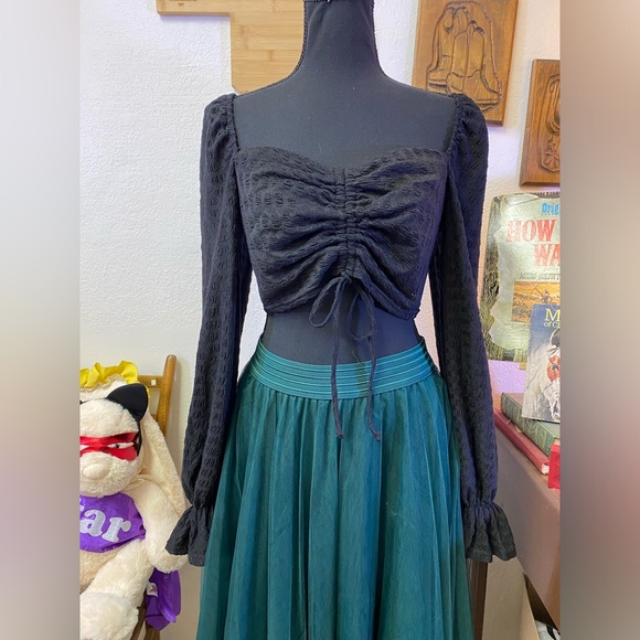 Fairycore Whimsigoth Ren Faire Bubble Sleeve Ruched Crop Top & Tulle Skirt M/L - Picture 6 of 16